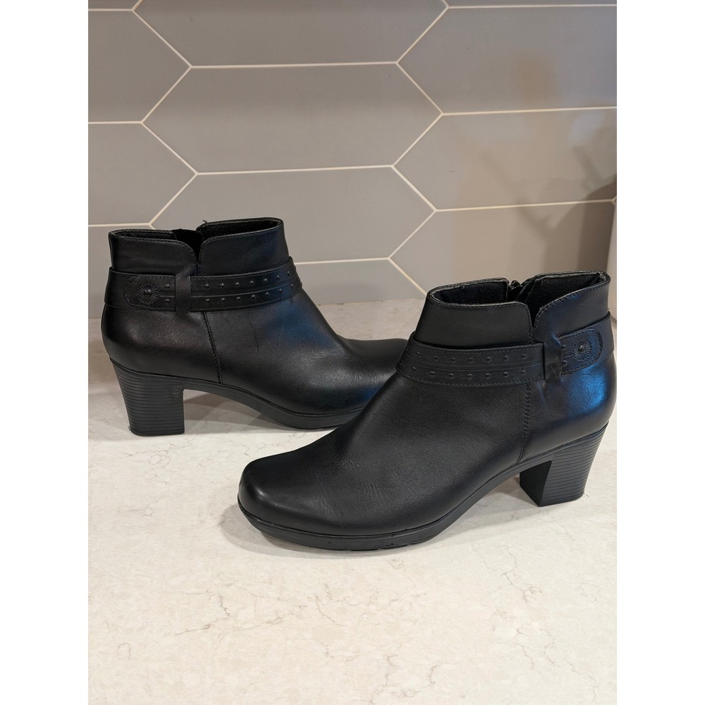 Clarks Bendables Dream Belle Black Leather Ankle Boots Square Toe Block Heel 11M